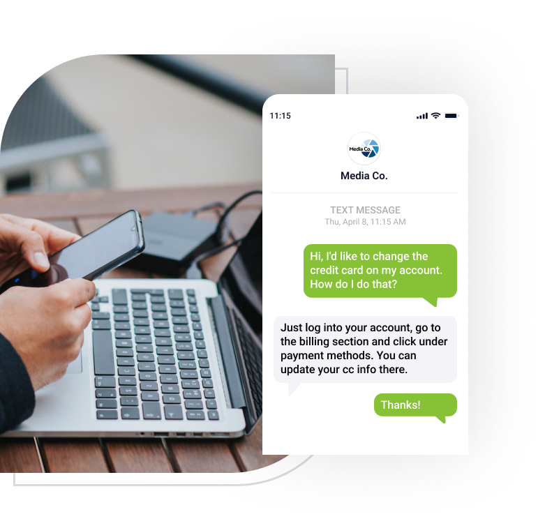 Person texting magazine about advertising