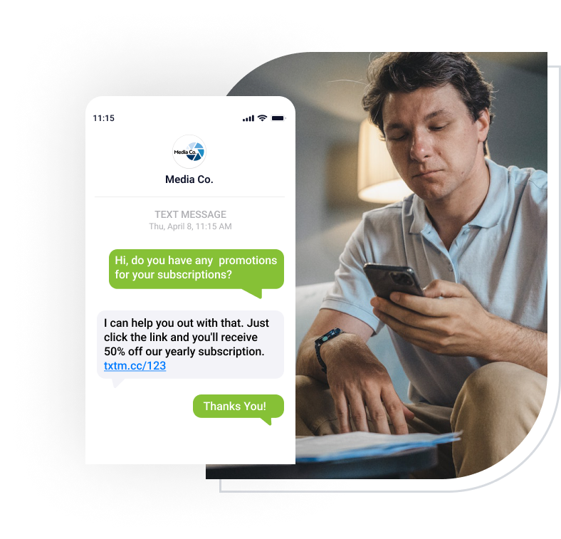 Person texting magazine about discounts for subscriptions